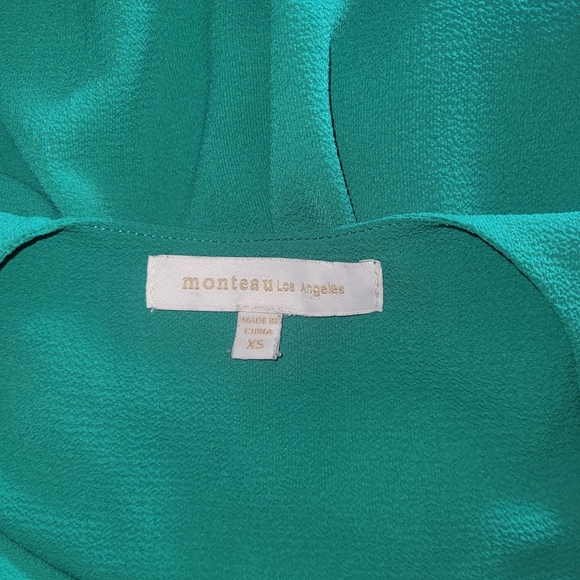 Monteau Ruffled Short Sleeve Green Wrap Top XS - Picture 7 of 7